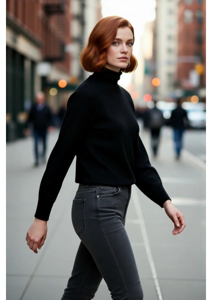Kadın Oversize Balıkçı Yaka Basic Triko Kazak Kışlık Soğuk Havalar Için Ideal Şıklık ve Rahatlık
