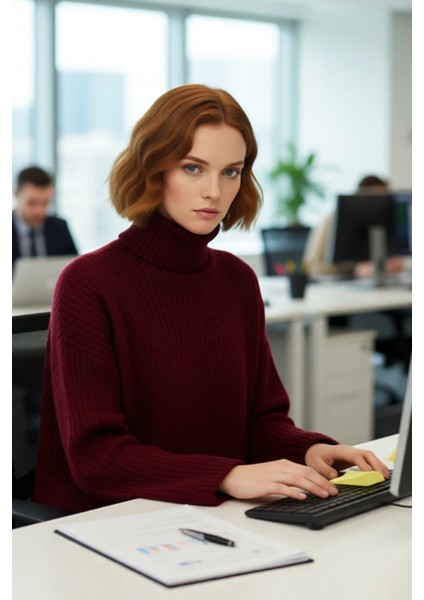 Kadın Oversize Balıkçı Yaka Düz Fitilli Triko Kazak Kış Sezonu Için Rahat Şıklık Sunar Kaliteli modelleri