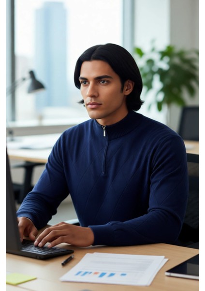 Erkek Gri Regular Kesim Yarım Fermuarlı Dik Yaka Baklava Desenli Triko Kışlık Uzun Kol Kazak modelleri