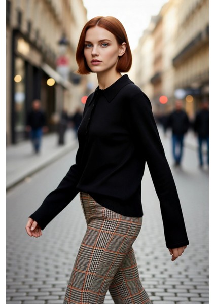 Kadın Regular Kalıp Polo Yaka Düz Uzun Kollu Triko Kazak Kış Sezonu Için Şık ve Rahat Bir Seçim.