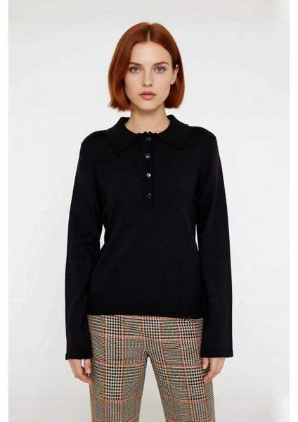 Kadın Regular Kalıp Polo Yaka Düz Uzun Kollu Triko Kazak Kış Sezonu Için Şık ve Rahat Bir Seçim. fiyatları