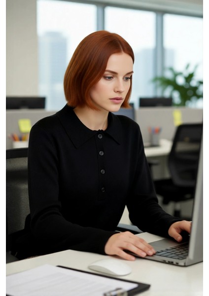 Kadın Regular Kalıp Polo Yaka Düz Uzun Kollu Triko Kazak Kış Sezonu Için Şık ve Rahat Bir Seçim. modelleri