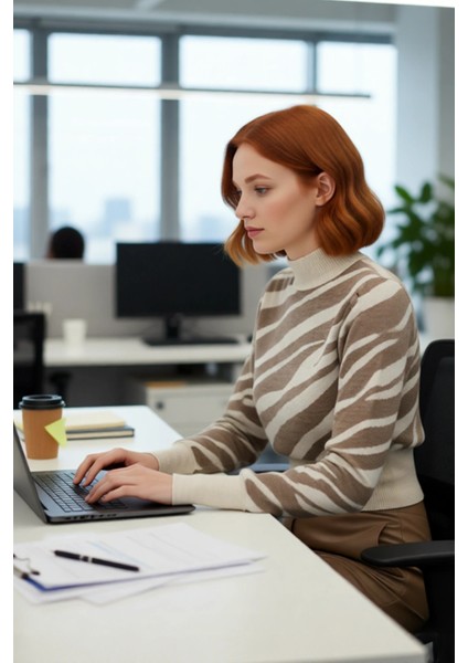 Kadın Zebra Desenli Dik Yaka Regular Kalıp Crop Triko Kazak Soğuk Günlerin Şık Seçimi Kaliteli modelleri