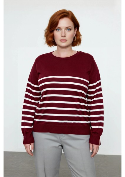 Kadın Çizgili Bisiklet Yaka Relaxed Kalıp Uzun Kollu Triko Kazak Günlük Şıklık ve Konfor Sunar fiyatları