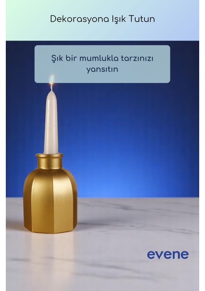 Mumluk Şamdan Ince Mum Uyumlu Altın Eskitme Renk Model 62 indirimleri