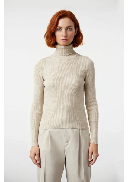 Kadınlara Özel Fitted Balıkçı Yaka Uzun Kollu Basic Triko Kazak Kış Günleri Için Ideal Akrilik fiyatları