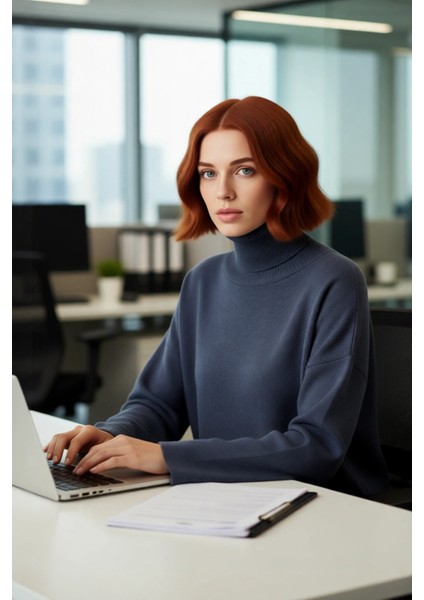 Kadın Oversize Balıkçı Yaka Düşük Kol Akrilik Triko Kazak Kış Sezonu Için Uzun Basic Model modelleri