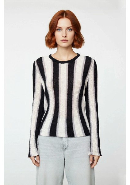 Kadın Bisiklet Yaka Renk Bloklu Ince Triko Uzun Kollu Pamuk Polyester Karışımlı Günlük Kazak fiyatları