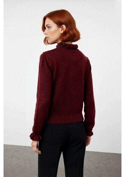 Kadın Regular Kalıp Dik Yaka Ajurlu Bağcıklı Detaylı Triko Kazak Kışlık Günlük Şık Kombinler Için fırsatları