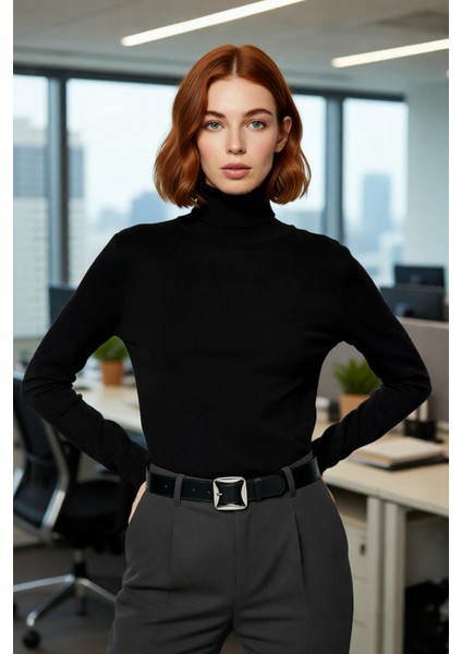 Kadın Fitted Balıkçı Yaka Triko Kazak Düz Desen Standart Kol Basic Siluet Kış Sezonu Şıklığı Sunar modelleri