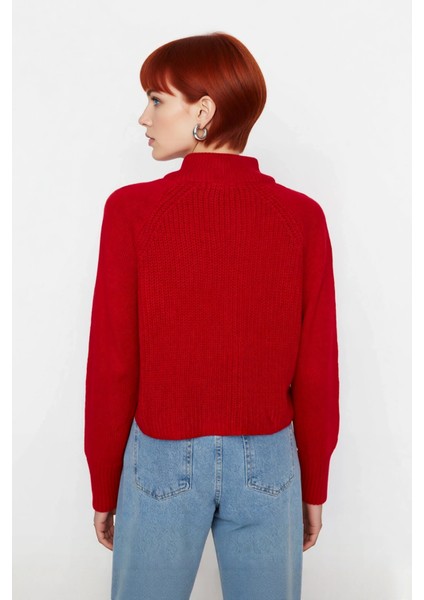 Kadın Regular Fit Crop Dik Yaka Fermuarlı Selanik Örgü Akrilik Triko Kazak Kışlık Kombinlerin fırsatları