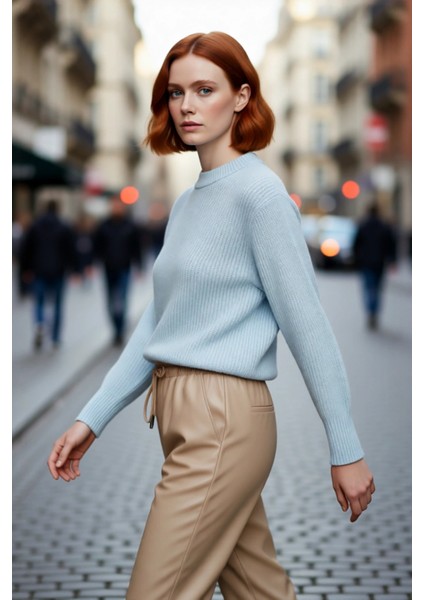 Kadın Oversize Kalıp Düşük Kol Bisiklet Yaka Triko Kazak Basic Rahat Kışlık Stil Seçimi Kaliteli