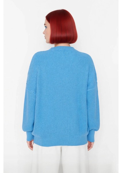 Kadın Oversize Balon Kol Selanik Dokuma Bisiklet Yaka Uzun Düz Basic Triko Kazak 100% Akrilik fırsatları