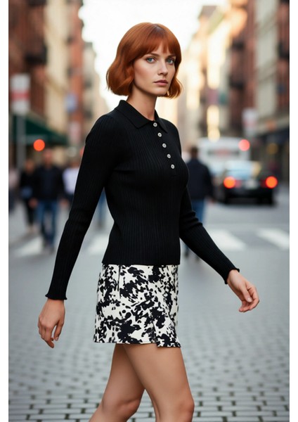 Kadın Fitted Polo Yaka Uzun Kol Fitilli Triko Kazak Ilkbahar Sonbahar Için Ideal Seçim Kaliteli