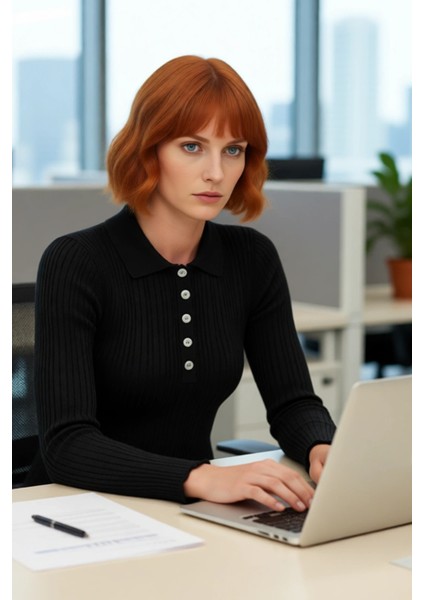 Kadın Fitted Polo Yaka Uzun Kol Fitilli Triko Kazak Ilkbahar Sonbahar Için Ideal Seçim Kaliteli modelleri