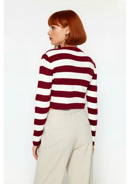 Kadın Çizgili Bisiklet Yaka Fitted Crop Triko Kazak Ilkbahar Sonbahar Günlük Kombinler Için Şık fırsatları