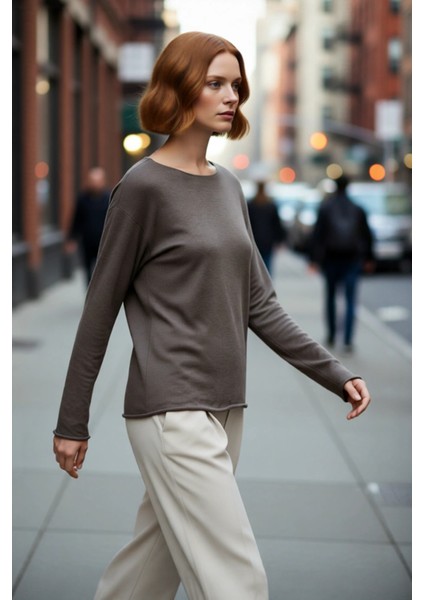 Kadın Regular Kalıp Kayık Yaka Uzun Kollu Triko Kazak Günlük Şıklık Için Ideal Seçim Kaliteli