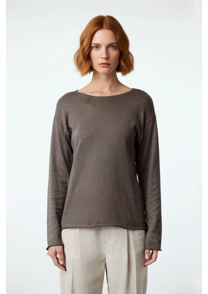 Kadın Regular Kalıp Kayık Yaka Uzun Kollu Triko Kazak Günlük Şıklık Için Ideal Seçim Kaliteli fiyatları