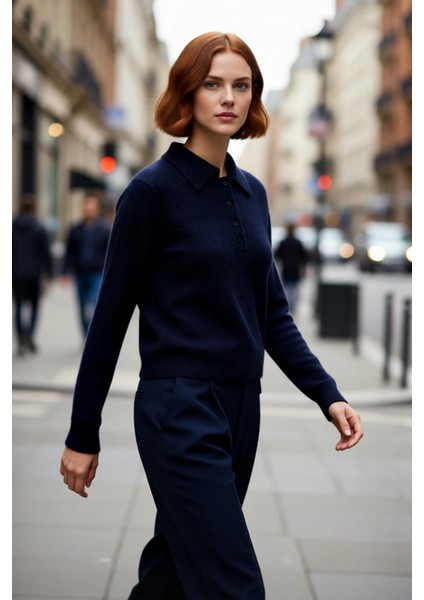 Kadın Regular Kalıp Polo Yaka Triko Kazak Kış Sezonu Için Özel Tasarım Rahat Şık ve Konforlu