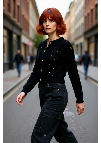 Kadınlar Için Çift Taraflı Fitilli Saç Örgü Crop Triko Hırka Kışlık Şık ve Rahat Giyim Kaliteli