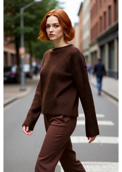 Kadın Oversize Kalın Düşük Kol Triko Kazak Modern Rahat Kışlık Günlük Şık Kombinler Için Ideal Crop