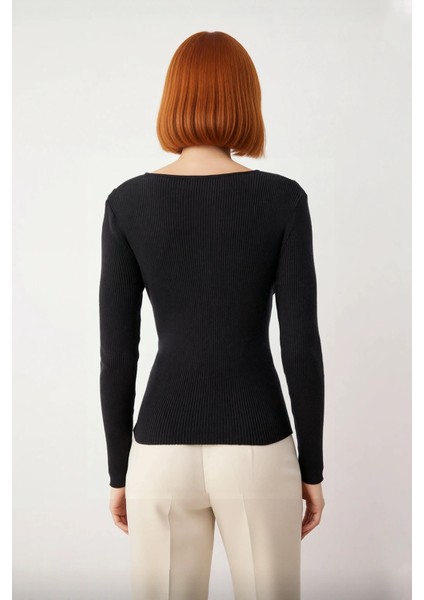 Kadın Fitted V Yaka Drape Detaylı Triko Kazak Ilkbahar Sonbahar Günlük Şıklık Için Ideal Seçim fırsatları