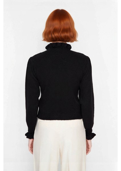 Kadın Regular Kalıp Dik Yaka Ajurlu Bağcıklı Detaylı Triko Kazak Kışlık Günlük Şık Kombinler Için fırsatları