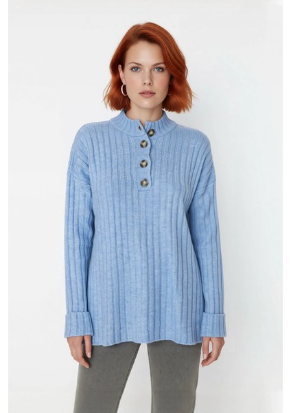 Kadın Ekru Relaxed Fit Düğmeli Yaka Düşük Kol Triko Kazak Kış Günleri Için Ideal Şıklık Kaliteli fiyatları