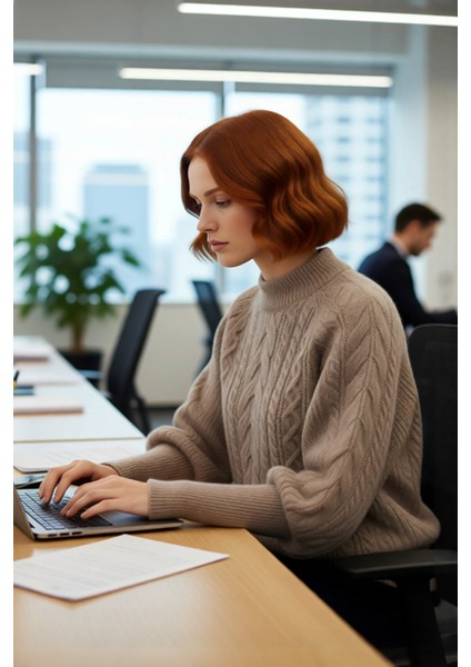Kadın Regular Kalıp Saç Örgü Desen Dik Yaka Balon Kol Triko Kazak Günlük Şıklık Sunar Kışa Özel modelleri