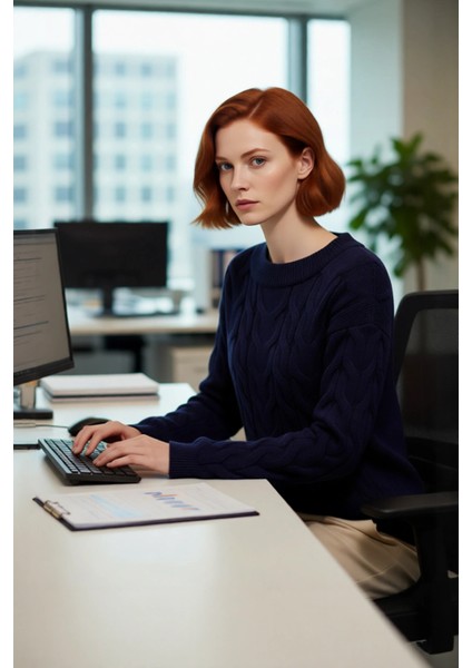 Kadınlara Özel Saç Örgü Desenli %100 Akrilik Triko Kazak Kayık Yaka Uzun Kol Regular Kalıp Günlük modelleri