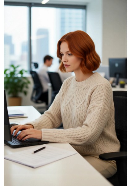 Kadın Oversize Saç Örgü Detaylı Kalın Triko Kazak Kışlık Rahat Bisiklet Yaka Standart Kol Kaliteli modelleri