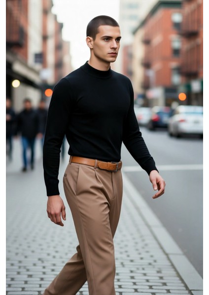 Erkekler Için Modern Fitted Kesim Yarım Balıkçı Yaka Akrilik Triko Kazak Günlük Şıklık ve Sıcaklık. modelleri