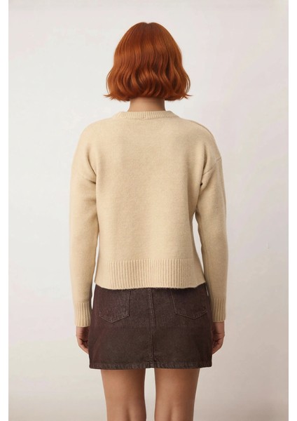 Kadın Oversize Crop Düşük Kol Bisiklet Yaka Düz Triko Kazak Kışlık Günlük Şıklık Için Konforlu Bir fırsatları