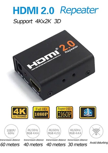 Hdmı 2.0 Repeater Support 4KX2K,3D Aktif HDMI Sinyal Tekrarlayıcı fırsatları