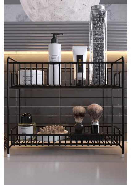 Tezgah Üstü Raf 2 Katlı Siyah Metal Banyo Mutfak Sepet Baharatlık Düzenleyici fiyatları