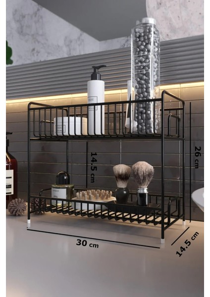 Tezgah Üstü Raf 2 Katlı Siyah Metal Banyo Mutfak Sepet Baharatlık Düzenleyici modelleri