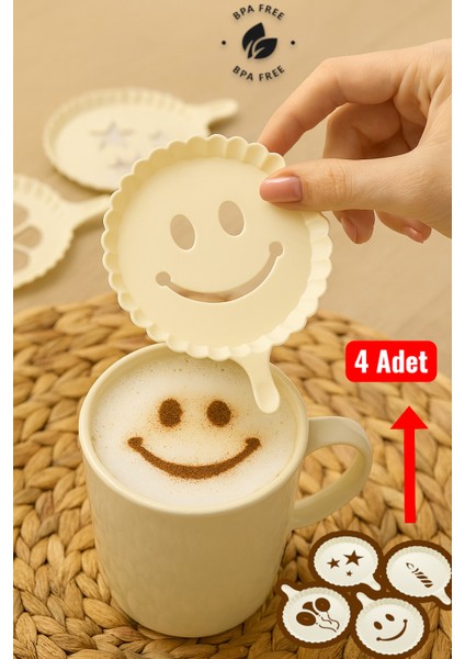Tatlı ve Kahve Süsleme Şablonu Seti Sütlaç Süsleme Tatlı Pasta Süsleme Latte Salep Süsleme 4'lü Set