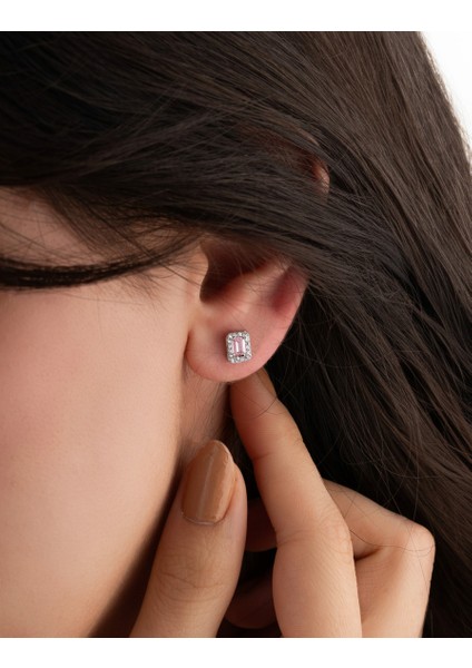 925 Ayar Rodyum Baget Kesim Pembe Taşlı Minimal Günlük Gümüş Küpe fiyatları