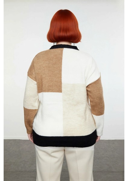 Kadın Relaxed Kesim Renk Bloklu Bisiklet Yaka Uzun Kollu Triko Kazak Kışlık Günlük Şıklık Kaliteli fırsatları