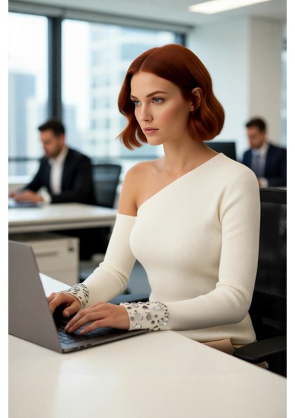 Kadın Asimetrik Yaka Düşük Kol Uzun Kollu Payetli Detaylı Triko Kazak Ilkbahar Sonbahar Şıklığı modelleri