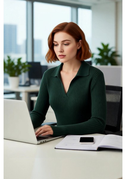 Kadın Polo Yaka Fitilli Triko Kazak Fitted Kesimiyle Günlük Şıklık Sunar Soğuk Havalar Için Ideal modelleri