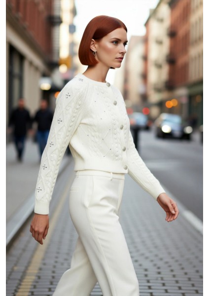 Kadınlar Için Çift Taraflı Fitilli Saç Örgü Crop Triko Hırka Kışlık Şık ve Rahat Giyim Kaliteli