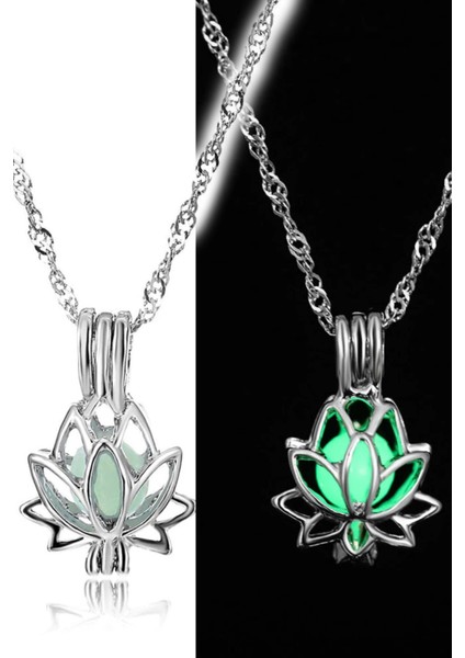 Karanlıkta Parlayan Fosforlu Kadın Lotus Kolye bbk34