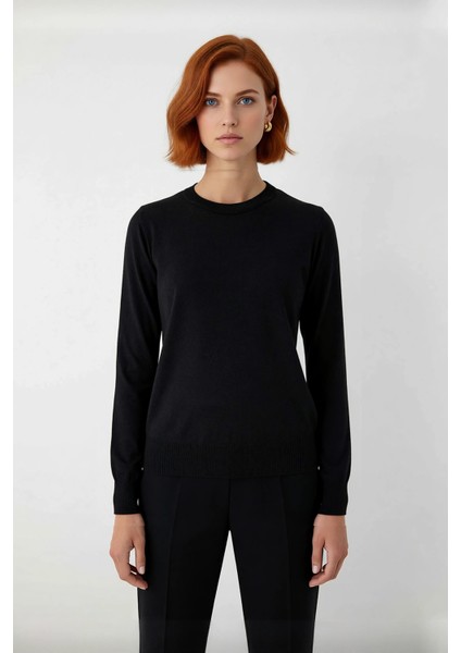 Kadın Ince Triko Bisiklet Yaka Regular Kalıp Düz Standart Kollu Rahat Günlük Kazak Stili Kaliteli fiyatları