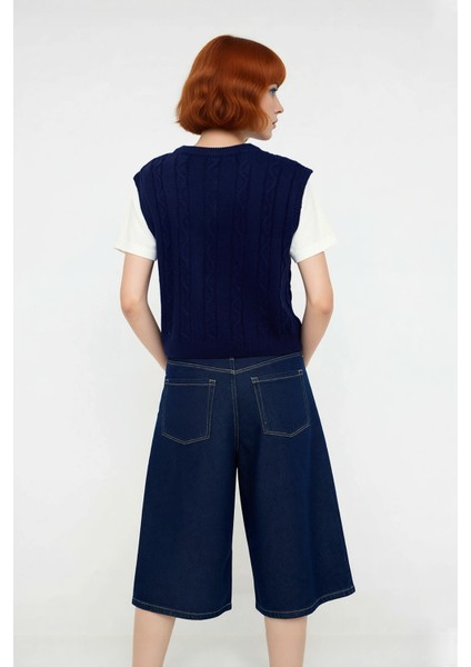 Genç Kadın Regular Kalıp Crop V Yaka Saç Örgü Kolsuz Triko Süveter Ilkbahar Sonbahar Kombini fırsatları