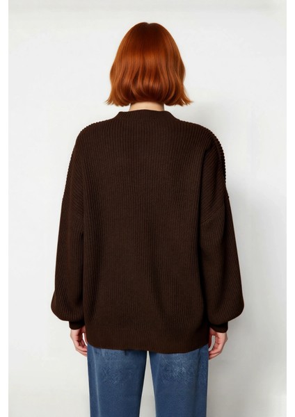 Kadın Oversize Balon Kol Selanik Dokuma Bisiklet Yaka Uzun Düz Basic Triko Kazak 100% Akrilik fırsatları