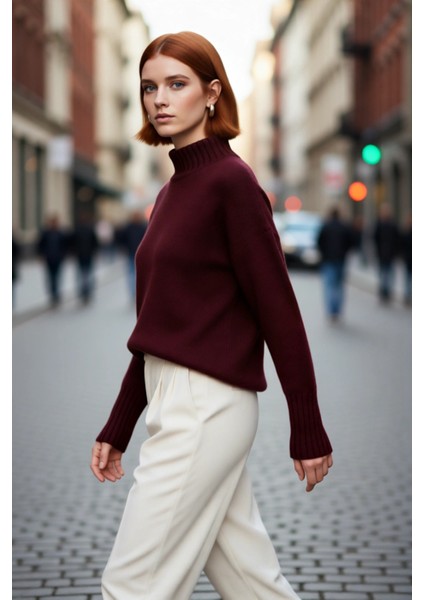 Kadın Oversize Kesim Dik Yaka Reglan Kol Düz Gri Triko Kazak Kışlık Günlük Giyim Için Ideal Seçim