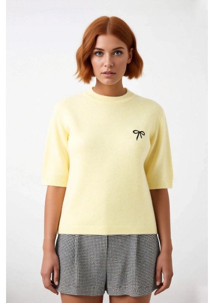 Kadın Kiraz Nakışlı Bisiklet Yaka Düşük Kol Regular Kalıp Triko Kazak Ilkbahar Sonbahar Stili fiyatları