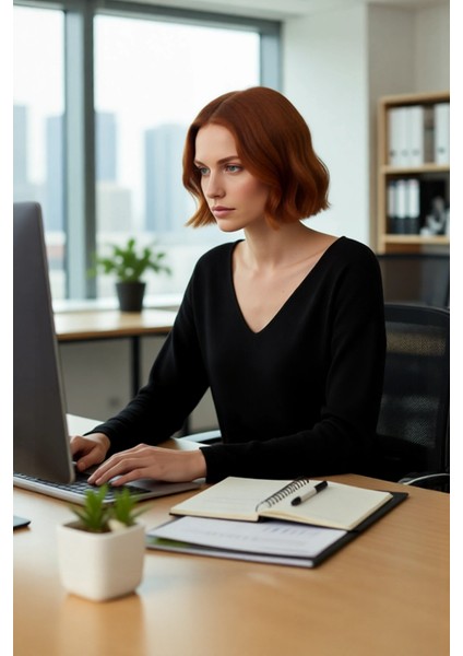 Kadın V Yaka Regular Kalıp Korse Dikiş Detaylı Düz Triko Kazak Kış ve Sonbahar Şıklığı Için modelleri