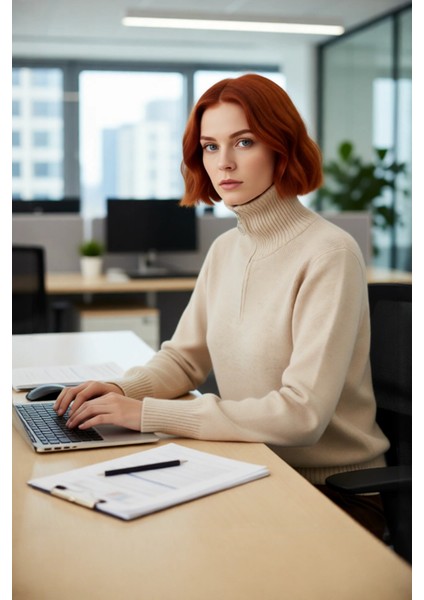 Kadın Fermuarlı Dik Yaka Regular Kalıp Selanik Dokuma Triko Kazak ile Kış Şıklığını Yakalayın modelleri